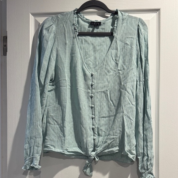1. State Tops - 1. State Light Green Button-Down Blouse